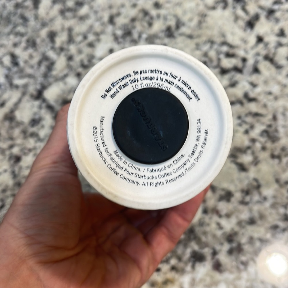 RARE Starbucks Coffee Cup White Ceramic with Gold Circle and Top - Picture 4 of 4